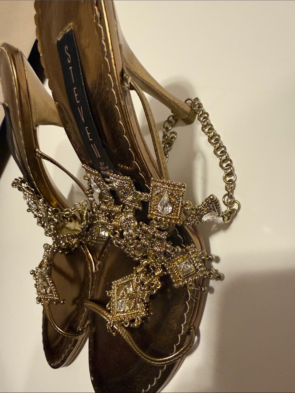 Steve Madden Metallic Gold Jeweled Slide Sandals - Picture 4 of 6
